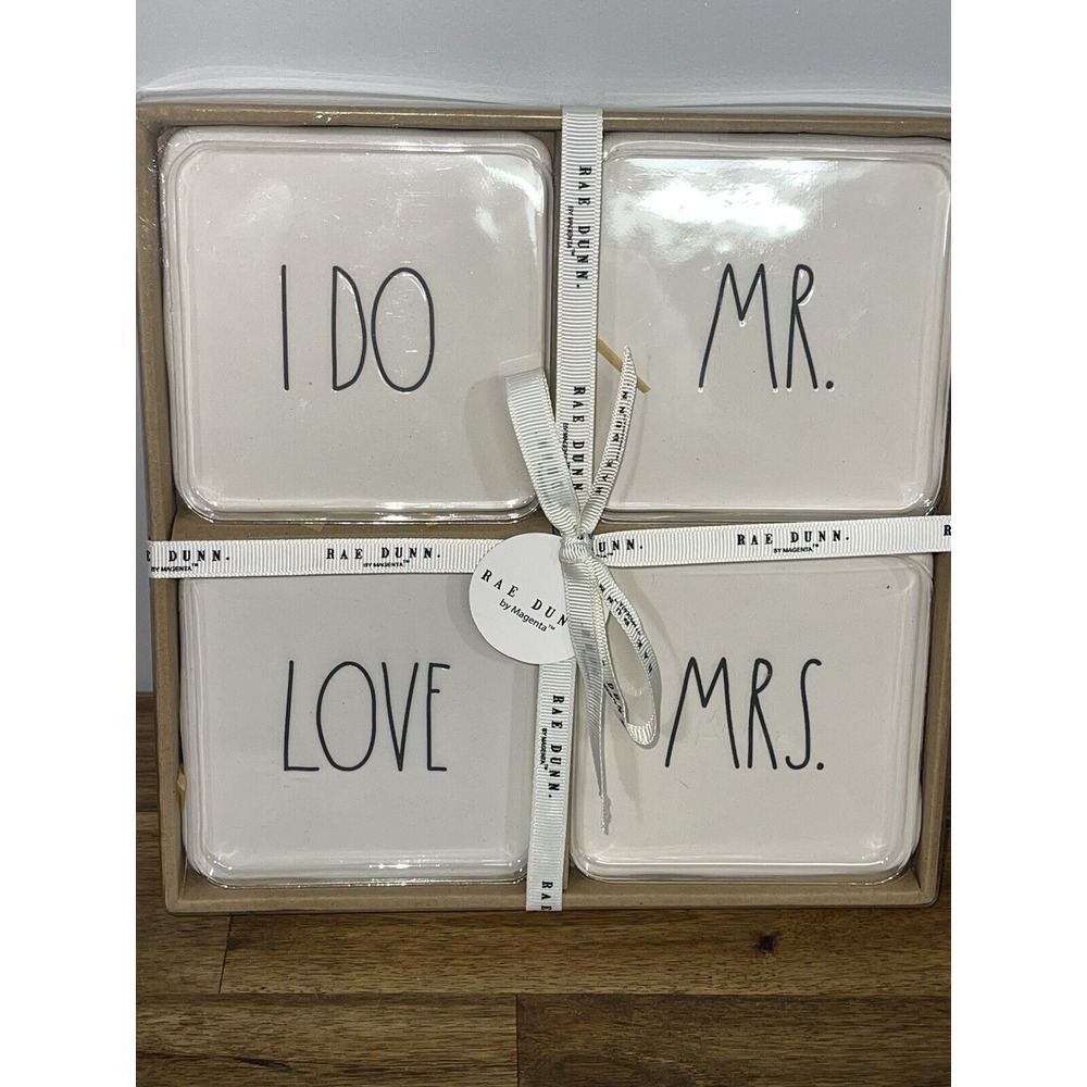 Rae Dunn Ceramic Wedding  Coasters Set of 4